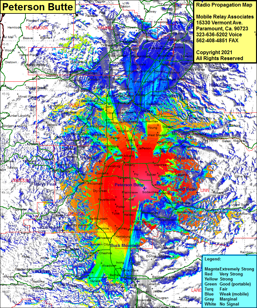 heat map radio coverage Peterson Butte